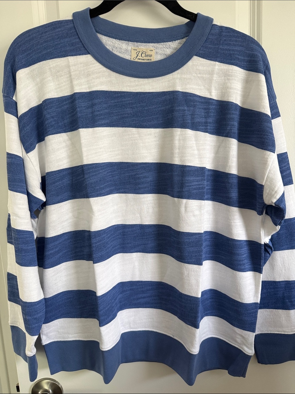 J. Crew Blue and White Striped Crewneck Sweater